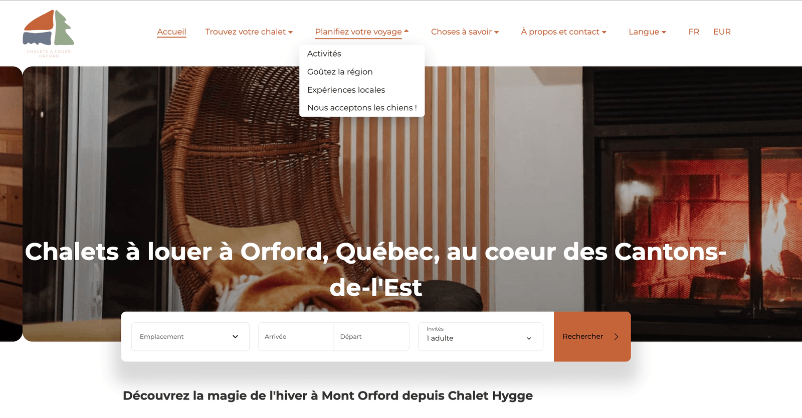 Chalets Hygge website homepage